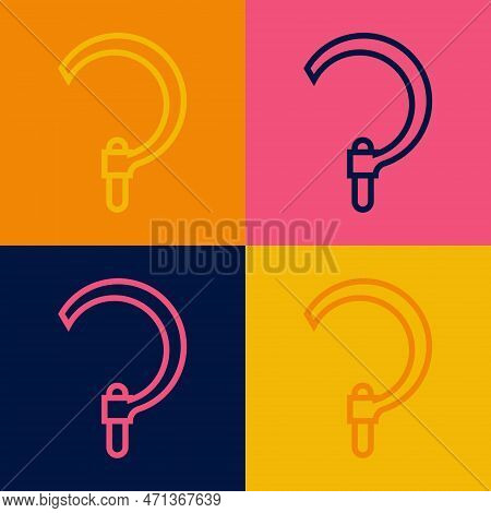 Pop Art Line Sickle Icon Isolated On Color Background. Reaping Hook Sign. Vector