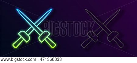 Glowing Neon Line Fencing Icon Isolated On Black Background. Sport Equipment. Vector