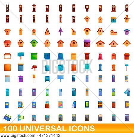 100 Universal Icons Set. Cartoon Illustration Of 100 Universal Icons Set Isolated On White Backgroun
