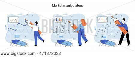 Stock Market Manipulation Concepts Set, Change Business Graph Indicator, Influence Crypto Currency P