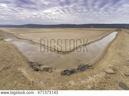 Winter Panoramic View Of Marine Pools In Secovlje Salt Pan, Slovenia