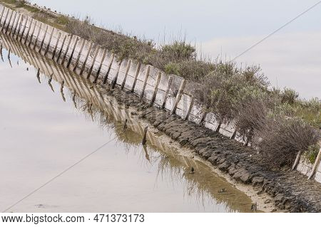 Winter Panoramic View Of Marine Pools In Secovlje Salt Pan, Slovenia