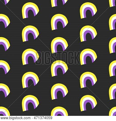 Beautiful Pattern With Rainbows In Colors Nonbinary Flag. Abstract Geometric Seamless Pattern. Print