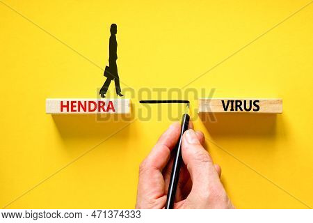 Hendra Virus Symbol. Concept Words Hendra Virus On Wooden Block. Beautiful Yellow Table Yellow Backg