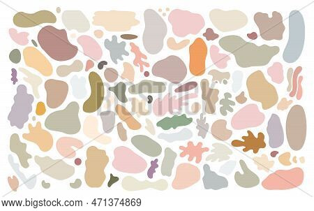 Abstract Shapeless Stains Set Vector Illustration, Cut Out Image, Isolated Hand Drawn Trendy Boho Co