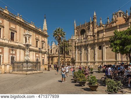 Unidentified Tourists In Plaza Del Triunfo, Andalusia, Seville