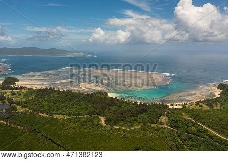 Top View Of Tropical Island Coastline And Blue Ocean. Luzon, Santa Ana, Cagayan. Philippines.