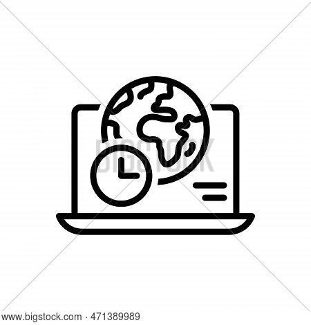 Black Line Icon For Utc Global Time Hours International Planet Online Coordinated-universal-time Uni