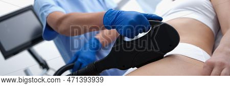 Adult Woman With Laser Hair Removal In Professional Beauty Salon. Hair Removal In Hone Bikini Concep