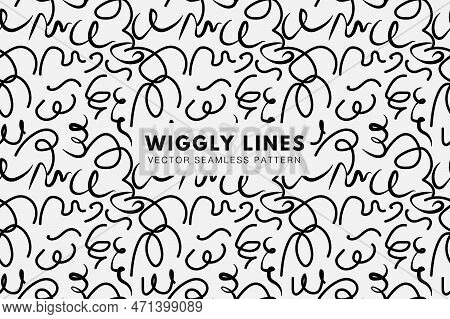 Wiggly Stroke Lines Hand Drawn Shapes. Black Squiggly Lines. Vector Abstract Seamless Pattern Backgr