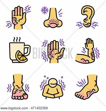 Frostbite Icons Set. Outline Set Of Frostbite Icons For Web Design Isolated On White Background