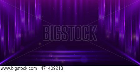 Elegant Scence Lighting Purple Glowing With Lighting Effect Sparkle On Dark Purple Background. Templ