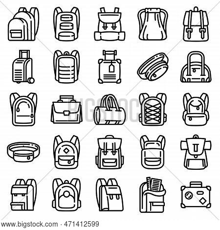 Backpack Icons Set. Outline Set Of Backpack Icons For Web Design Isolated On White Background