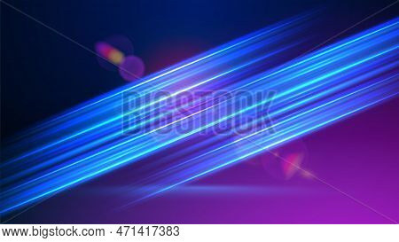 Glowing Blue Fast Motion Speed Lines. Colorful Light Trails With Motion Effect. Vector Illustration 