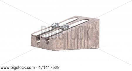 Old Manual Metal Pencil Sharpner On White Background