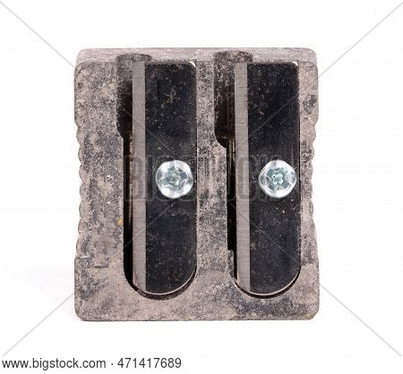 Old Manual Metal Pencil Sharpner On White Background