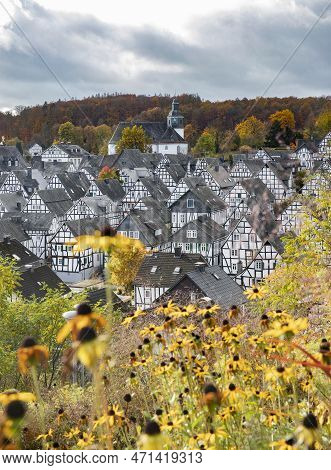 View Of Half-timbered Houses In The City Of Freudenberg Germany