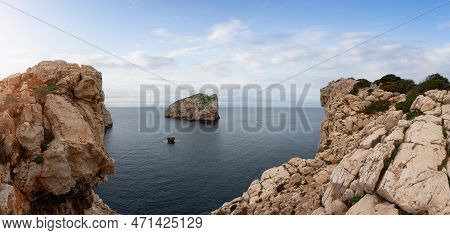 Panoramic View Of Rocky Coast With Cliffs On The Mediterranean Sea. Regional Natural Park Of Porto C