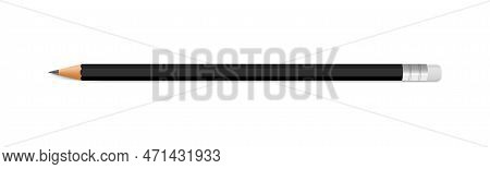 Pencil Mock Up. Lead Orange Pencil With Eraser. Vector Realistic Mockup Template