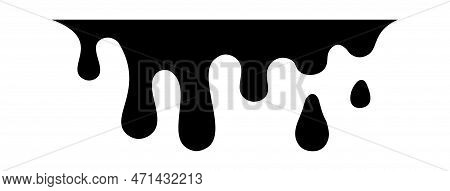 Drip Of Honey, Melt Drop. Black Chocolate. Vector Ink Paint Liquid. Sause Syrip Shape Set