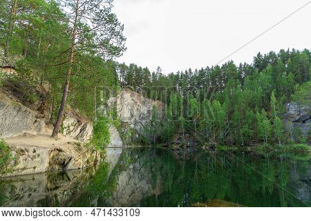 Talkov Kamen Or Talkov Stone Is Flooded Quarry That Formed Lake In Sysert District, Sverdlovsk Regio