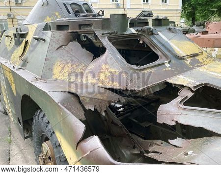 Soviet Amphibious Armored Personnel Carrier, Btr-60p. Destroyed Military Equipment. War. Broken Russ