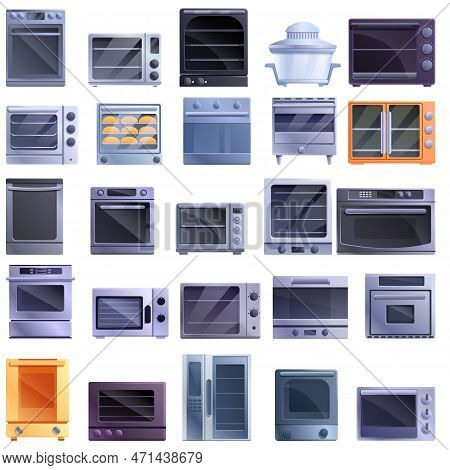 Convection Oven Icons Set. Cartoon Set Of Convection Oven Icons For Web Design