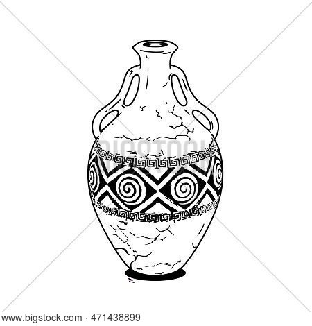 Antique Vase In The Greek Style. Greek Pottery With Ornaments. Isolated On A White Background.