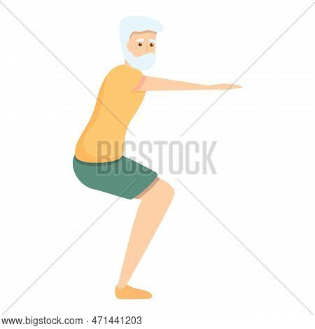 Senior Man Sit Down Exercise Icon. Cartoon Of Senior Man Sit Down Exercise Icon For Web Design Isola