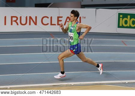 Istanbul, Turkey - March 05, 2022: Vid Botolin Running During Balkan Athletics Indoor Championships 