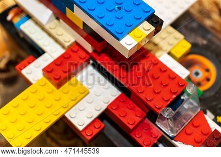Warsaw Poland - January 25, 2023: Multi-colored Plastic Lego Blocks Background. Plastic Toy Blocks.
