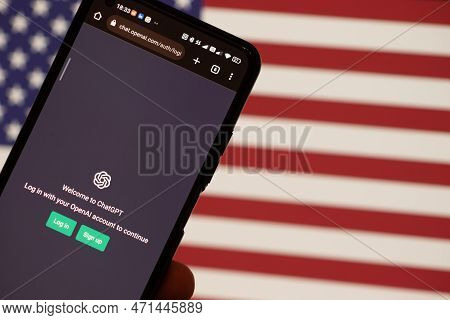 Warsaw Poland - February 24, 2023:  Prototype Ai Chatbot, Seen On The Website Of Openai - Smartphone