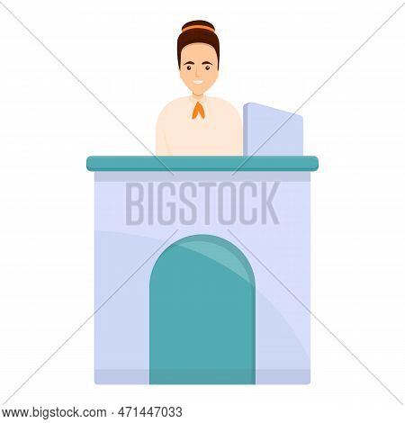 Desktop Bank Teller Icon. Cartoon Of Desktop Bank Teller Icon For Web Design Isolated On White Backg