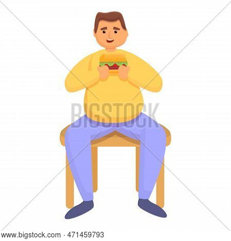 Gluttony Eating Burger Icon. Cartoon Of Gluttony Eating Burger Icon For Web Design Isolated On White