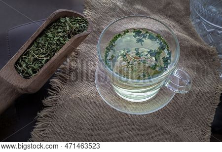 Refreshing And Enjoy With A Cup Of Hot Hemp Tea (cbd Herbal Tea) From Dried Organic Hemp Leaves In W
