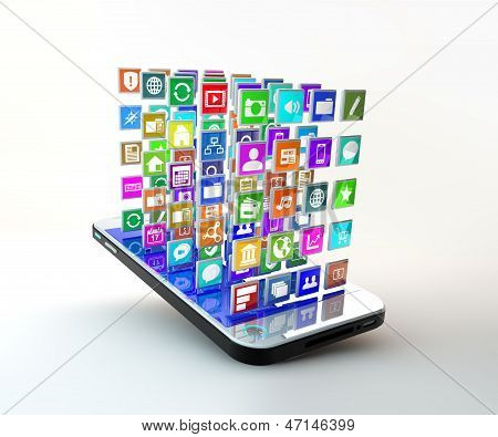 Mozgatható telefon-val a alkalmazás ikonok felhő