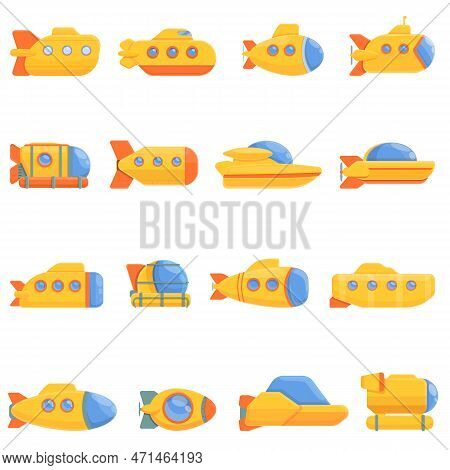 Bathyscaphe Icons Set. Cartoon Set Of Bathyscaphe Icons For Web Design