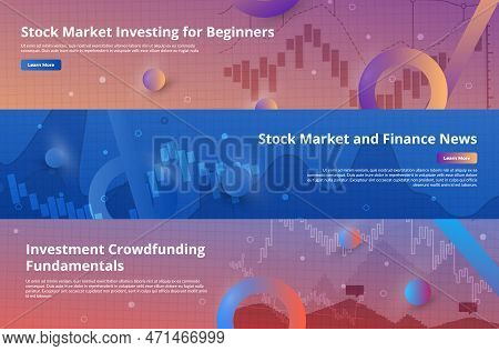 Stock Market Financial Investment News Landing Page Internet Banner Set Vector Illustration