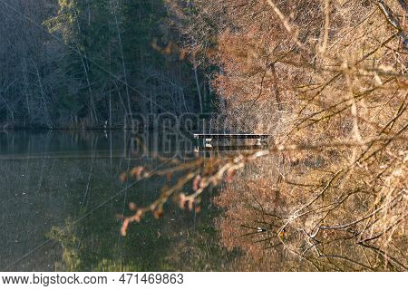 Pier At Lake Tuettensee On A Sunny Winter Day