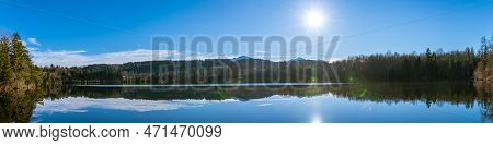Winter Sun Over Lake Tuettensee With A View To Hochfelln And Hochgern