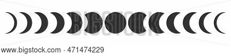 Moon Phases. Lunar Calendar Cycle. New, Quarter, Half And Full Luna Sphere Silhouettes Isolated On W