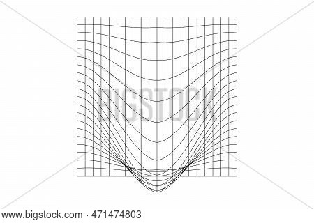 Distorted Outline Square Grid. Warped Mesh Texture. Futuristic Net With Convex Effect. Geometric Def