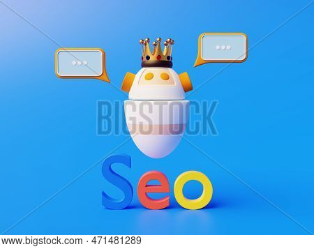 The New King Of Seo Is An Artificial Intelligence Chat Bot. 3d Rendering Of Search Engine Positionin