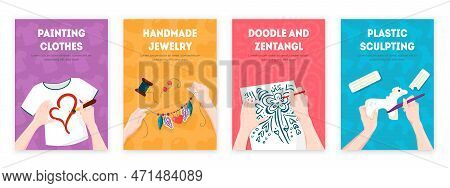 Handmate Creative Art Ideas Workshops 4 Flat Colorful Posters With Plastic Sculpting Clothes Decorat