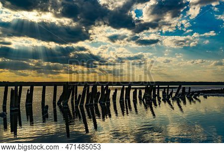 Ancient Wooden Piles In The Kuyalnitsky Estuary, Where Self-sedimentary Salt Was Mined From Salt Che