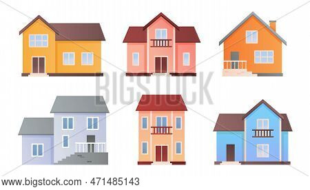 Private Houses Set. Collection Of Graphic Elements For Website. Real Estate And Urban Buildings, Arc