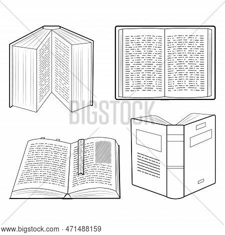 Book Collection Illustration, Drawing, Engraving, Ink, Line Art. Simple Vector Illustration.