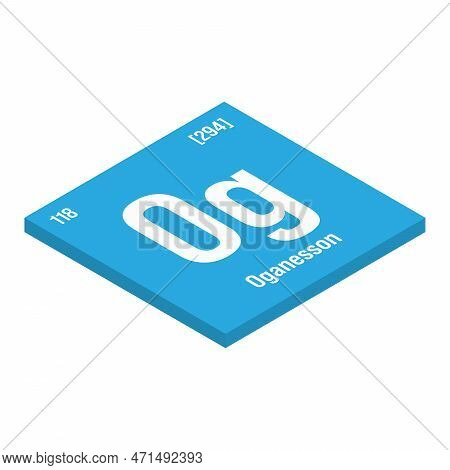 Oganesson, Og, Periodic Table Element With Name, Symbol, Atomic Number And Weight. Synthetic Element