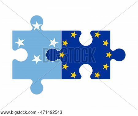 Connected Puzzle Of Flags Of Micronesia And European Union, Vector
