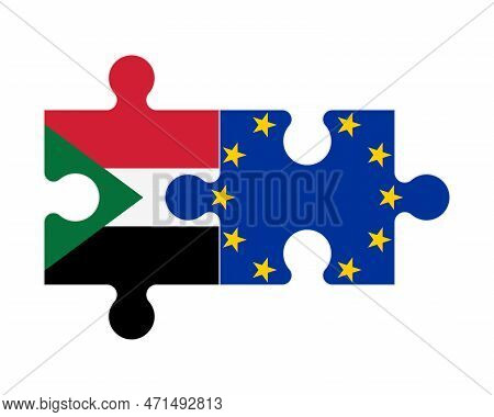 Connected Puzzle Of Flags Of Sudan And European Union, Vector